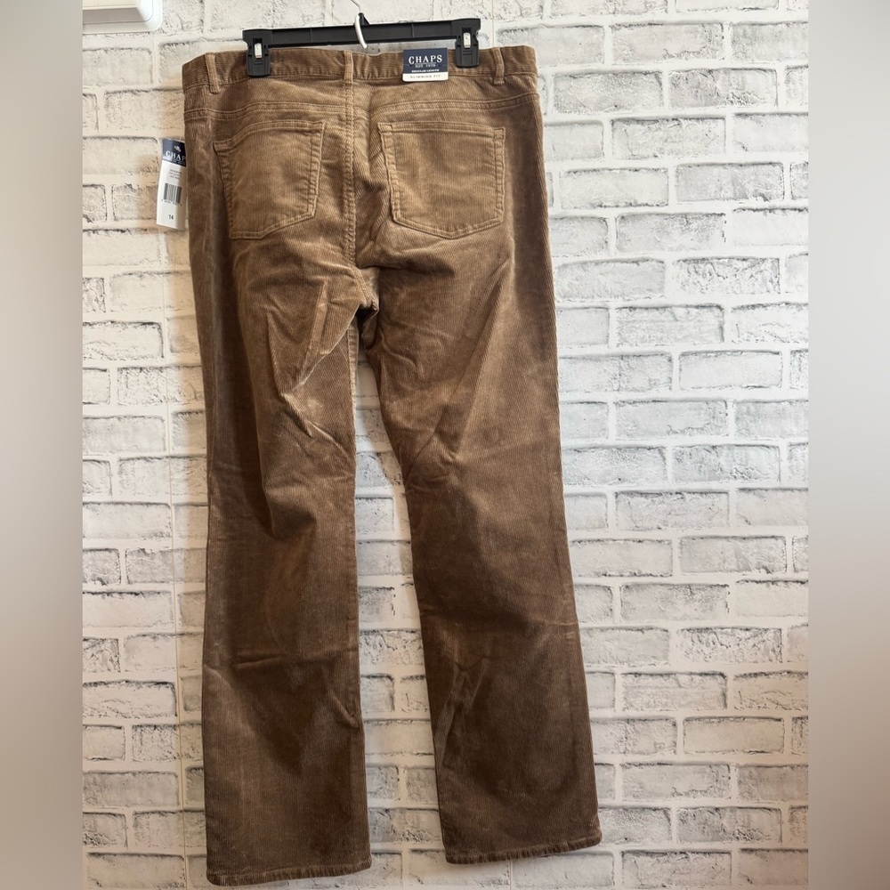 NWT! Women’s CHAPS deep camel colored slimming fit corduroy type pants 14 - Picture 2 of 5